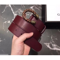 Classic Gucci Width 3.5cm Leather Belt Burgundy with Crystal Dionysus Buckle 458943
