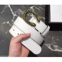 Cheapest Gucci Width 3.5cm Leather Belt White with Green Crystal Dionysus Buckle 458948