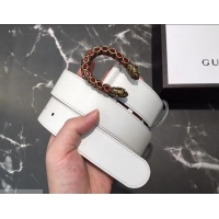 Beautiful Gucci Width 3.5cm Leather Belt White with Red Crystal Dionysus Buckle 458949