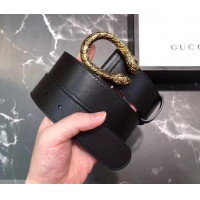 Top Quality Gucci Width 3.5cm Leather Belt Black/Gold with Dionysus Buckle 458950