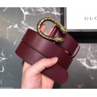Luxury Gucci Width 3.5cm Leather Belt Burgundy with Dionysus Buckle 458954