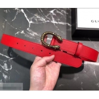 Best Luxury Gucci Width 3.5cm Leather Belt Red with Dionysus Stud Buckle 458957