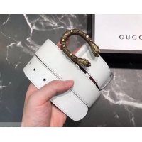 New Fashion Gucci Width 3.5cm Leather Belt White with Dionysus Stud Buckle 458958