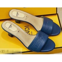 Modern Discount Fendi Heel 3.5cm Fendi Roma Embossed Slides F93118 Blue 2019