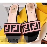 Discount Design Fendi Heel 3.5cm Square-Toe FF Logo Slides F93129 Pink 2019