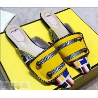 Buy Cheapest Fendi FF Fabric Sabots Slippers F93601 Yellow 2019