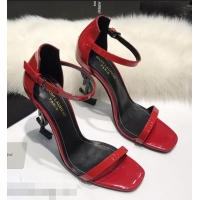 Specials Saint Laurent Opyum 110 Sandals In Patent Leather With Interlocking YSL Heel Y80310 Red