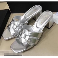 Imitation Saint Laurent Heel Slide Sandal In Leather With Intertwining Straps Y83606 Silver