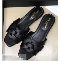 Inexpensive Saint Laurent Slide Sandal In Leather With Intertwining Straps Y83607 Black