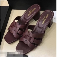 Hot Style Saint Laurent Heel Slide Sandal In Leather With Intertwining Straps Y83612 Burgundy