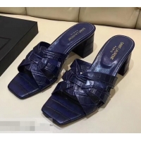 Duplicate Saint Laurent Heel Slide Sandal In Crocodile Textured With Intertwining Straps Y83804 Dark Blue