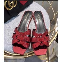 Unique Style Saint Laurent Nu Pieds Flat Slide Sandal with Crystal Y84004 Red