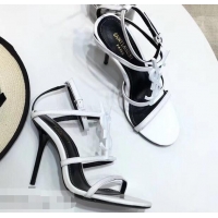 Super Saint Laurent Heel 10.5cm Cassandra Sandals Y91402 White With YSL Logo 2019