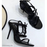 Low Price Saint Laurent Heel 10.5cm Cassandra Sandals Y91403 Patent Black With YSL Logo 2019