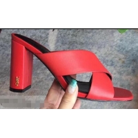 Affordable Price Saint Laurent Heel 6.5cm/9cm Leather Loulou Mules Y93510 Red
