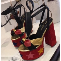 Buy Discount Saint Laurent Paige Platform Sandals Y96301 Red/Star 2019
