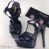 High Cheap Saint Laurent Tribute Sandals In Crocodile Embossed Leather Y96410 Blue