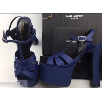 Hot Sell Saint Laurent Heel 13.5cm Platform 5.5cm Tribute Sandals In Smooth Leather Y96416 Blue