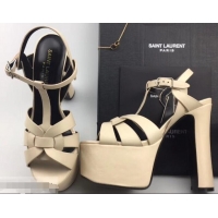 Cheapest Saint Laurent Heel 13.5cm Platform 5.5cm Tribute Sandals In Smooth Leather Y96416 Beige