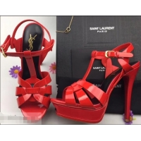 Discount Women Saint Laurent Tribute Sandals In Patent Leather Y96433 Red