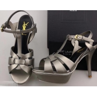 Famous Brand Saint Laurent Tribute Sandals In Smooth Leather Y96451 Gun Color