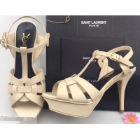 Inexpensive Saint Laurent Tribute Sandals In Smooth Leather Y96451 Beige