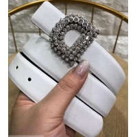 Best Price Dior Width 3cm Crystal D Buckle Belt 931038 White