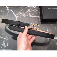 Top Grade Dolce & Gabbana Width 2.5cm Dauphine Calfskin Belt Black with Gold Crystals Logo 602346