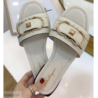 New Style Cheap Ferragamo Stud Gancini Slide Sandals F94905 Creamy 2019