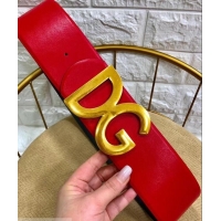 Perfect Dolce & Gabbana Width 7cm Belt Red with Gold Logo 602358