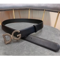 Discounts Dolce & Gabbana Width 3cm Leather Belt Black with Black Crystals Gold Logo 602360