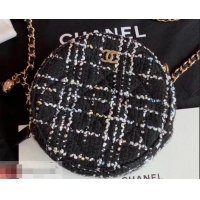 Duplicate Chanel Tweed Classic Round Clutch with Chain Bag AP0366 Black 2019