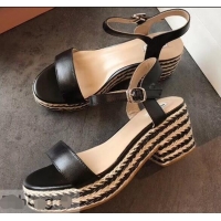 Cheap Price Miu Miu Heel 7cm Cord Platform Sandals MM9521 Black 2019