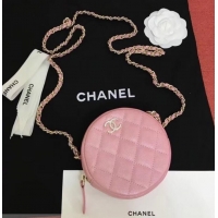 Good Quality Chanel Iridescent Pearl Caviar Classic Round Clutch with Chain Bag AP0366 Pink 2019