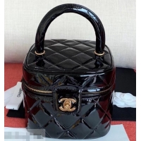 Elegant Chanel Vintage Vanity Case Bag Patent AP03620 Black 2019