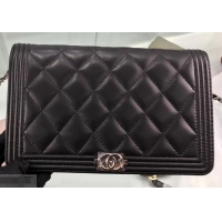 Fashion Chanel Lambskin Boy Wallet On Chain WOC Bag A80387 Black/Silver