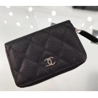 Distinguished Chanel Grained Leather Classic Zipped Card Holder A69271 Black/Gold