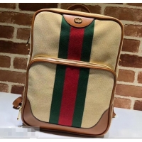 Super Quality Gucci Web Vintage Canvas Backpack Bag 575063 Beige 2019