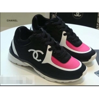 Hot Sale Imitation Chanel Lycra Sneakers G34765 Black/Coral 2019