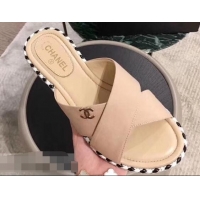 Super Quality Chanel CC Logo Crossover Mules G35019 Beige 2019
