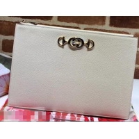 Grade Quality Gucci Zumi Grainy Leather Pouch Clutch Bag 570728 White 2019 