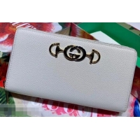 Stylish Gucci Zumi Grainy Leather Zip Around Wallet 570661 White 2019