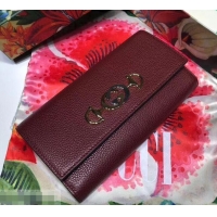 Good Quality Gucci Zumi Grainy Leather Continental Wallet 573612 Burgundy 2019