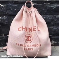 Refined Chanel Deauville Backpack Bag A93787 Light Pink