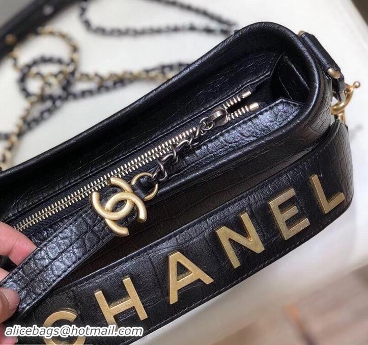 Best Price Chanel Crocodile Embossed Calfskin Gabrielle Small Hobo Bag AS0865 Black 2019