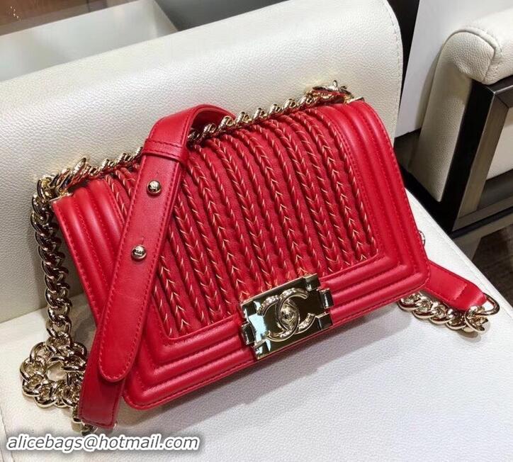 Good Quality Chanel Embroidered Boy Small Flap Bag A945012 Red 2019