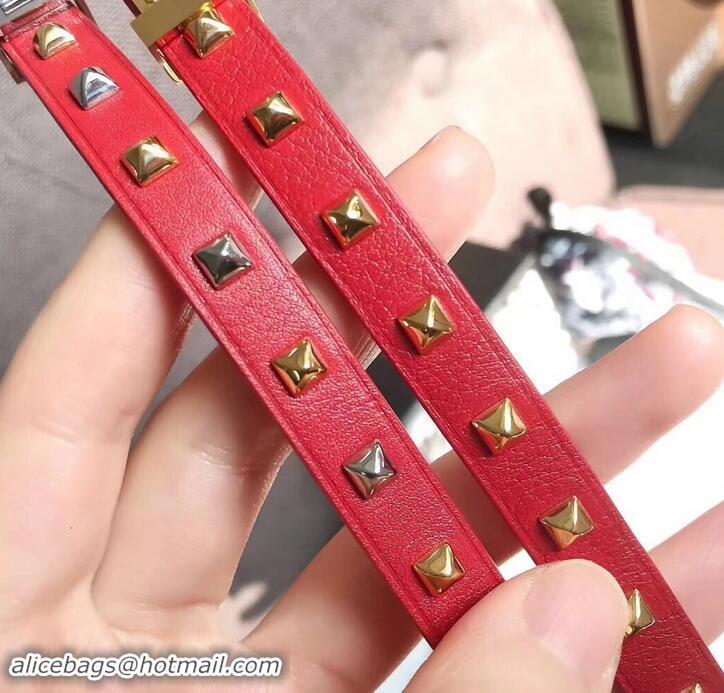 Discount Hermes Studs Leather Bracelet with Gold Buckle 721125 Red