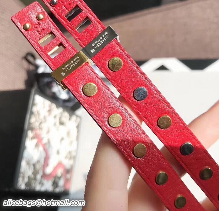 Discount Hermes Studs Leather Bracelet with Gold Buckle 721125 Red