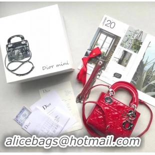 Grade Quality Dior MINI LADY DIOR CALFSKIN BAG M0505O cherry red