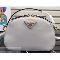 Classic Hot Prada Round Odette Saffiano Leather Bag 1BH123 White 2019